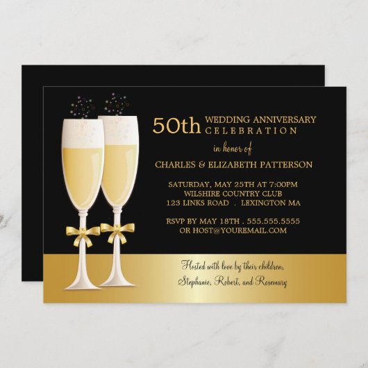 Bruisende champagne 50ste huwelijksverjaardag fees kaart (Voorkant / Achterkant)