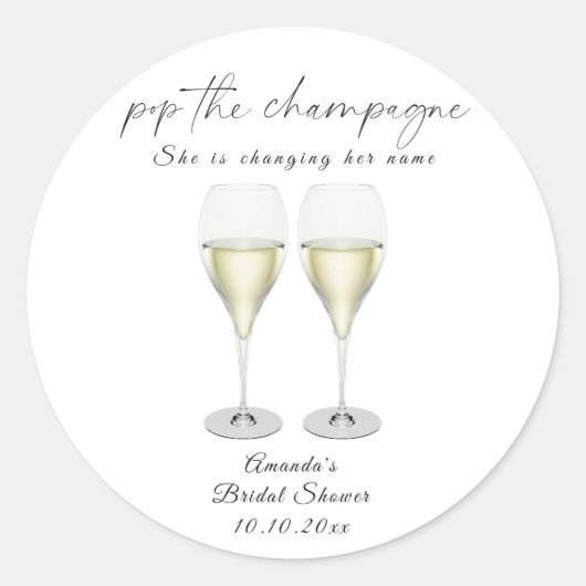 Bruisende champagne Bruids douche Ronde Sticker (Voorkant)