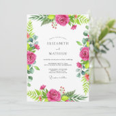 Bruisende Fuchsia Roze Botanische Bruiloft Kaart (Staand voorkant)