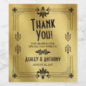 Bruisende Jaren 20 Art Deco Goud Zwart Bruiloft Wijn Etiket (Enkel label)