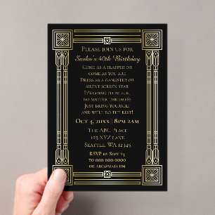 Bruisende jaren 20 art deco great gatsby verjaarda acryl uitnodigingen