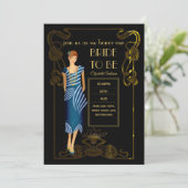 Bruisende Jaren 20 Flapper Art Deco Gatsby Bruidsd Kaart (Staand voorkant)