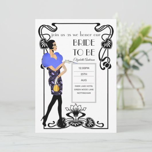 Bruisende Jaren 20 Flapper Art Deco Gatsby Bruidsd Kaart (Staand voorkant)