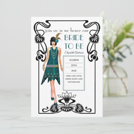 Bruisende Jaren 20 Flapper Gangster Bruiloft Bruid Kaart (Staand voorkant)