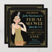 Bruisende Jaren 20 Flapper Goud Glitter Zwart Retr Kaart (Voorkant / Achterkant)