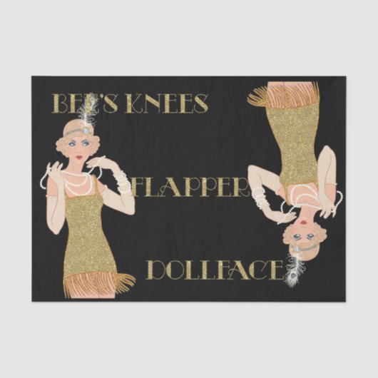 Bruisende Jaren 20 Flapper Goud Glitter Zwart Retr Tissuepapier (Voorkant)