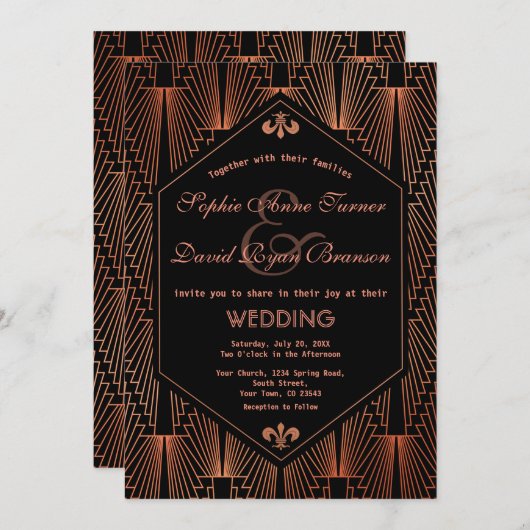 Bruisende jaren 20 Great Gatsby Koper Art Deco Tro Kaart (Voorkant / Achterkant)