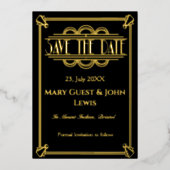 Bruisende Jaren 20 Zwart en Goud Art Deco Save the Folie Uitnodiging (Voorkant)