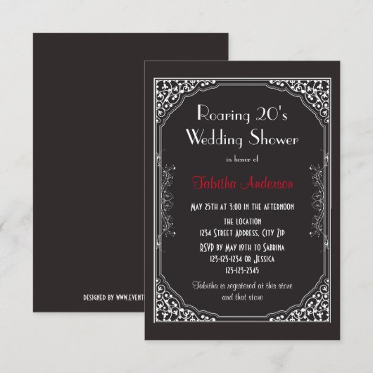 Bruisende Jaren 20 Zwarte - 3x5 Trouwfeest Uitnodi Kaart (Voorkant / Achterkant)