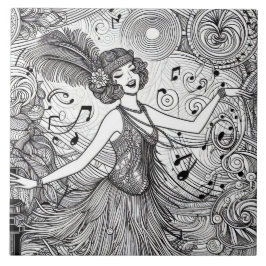 Bruisende Jaren Twintig Art Deco Retro Glam Zwart  Tegeltje