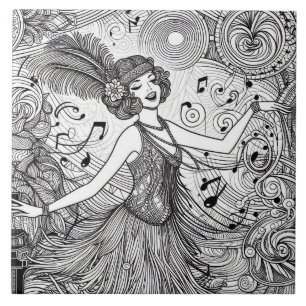 Bruisende Jaren Twintig Art Deco Retro Glam Zwart  Tegeltje