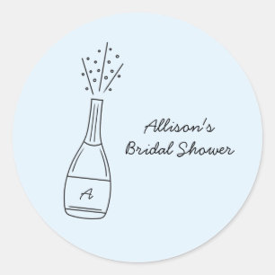 Bruisende knallende champagnefles bruidsdouche ronde sticker
