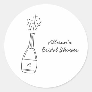 Bruisende knallende champagnefles bruidsdouche ronde sticker