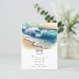 Bruisende Oceaangolven Kust Strand Bruiloft RSVP Kaart