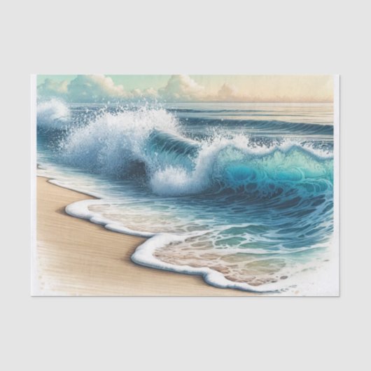 Bruisende Oceaangolven Kust Strand Bruiloft Tissuepapier (Voorkant)