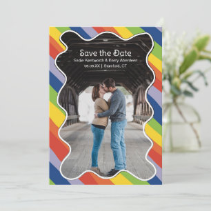 Bruisende Regenboog Kronkelende Lijst Moderne Trou Save The Date