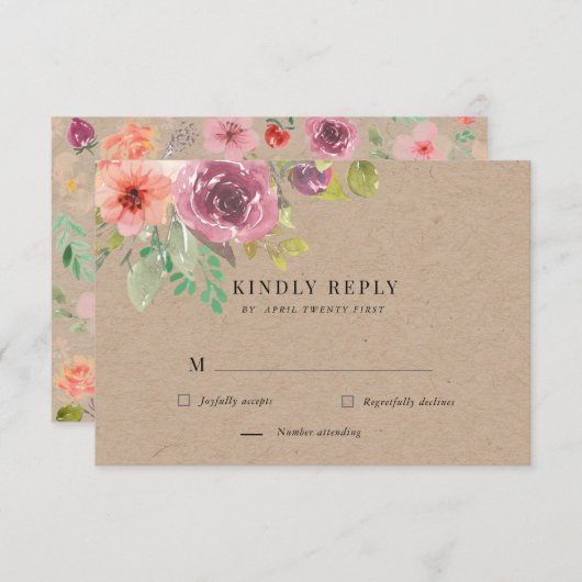 Bruisende Rustieke Zomer Bloemstuk RSVP-reactiekaa RSVP Kaartje (Voorkant / Achterkant)