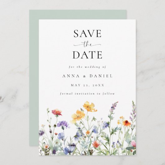 Bruisende waterverf wildbloem bruiloft save the date (Voorkant / Achterkant)