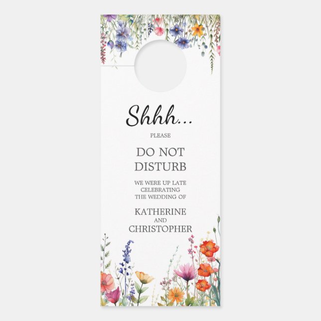 Bruisende Wilde Bloemen Bruiloft Sst Niet Storen Deurhanger (Voorkant)