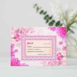 Bruisroze Roze Bloemige Trouw-RSVP-Kaart RSVP Kaartje