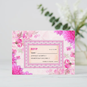 Bruisroze Roze Bloemige Trouw-RSVP-Kaart RSVP Kaartje