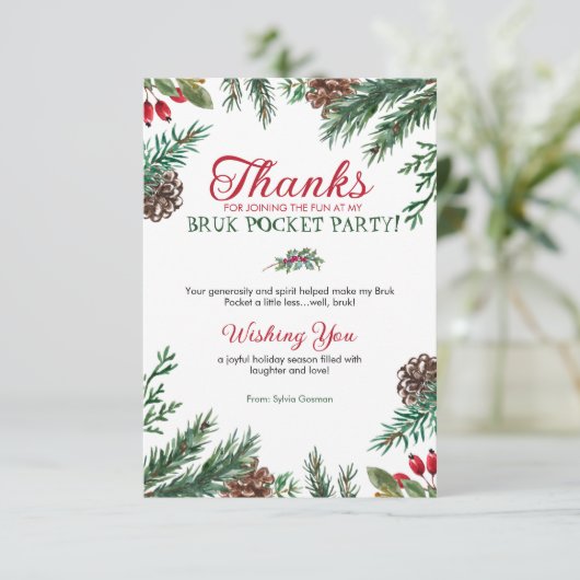 Bruk Pocket Kerstmis en dank u kaarten (Staand voorkant)