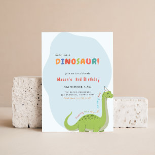 Brul als een dinosaurus waterverf Dino 3de verjaar Kaart