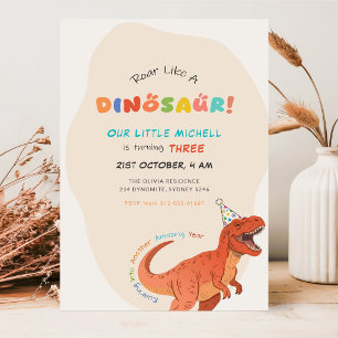 Brul als een dinosaurus waterverf Trex 3de verjaar Kaart