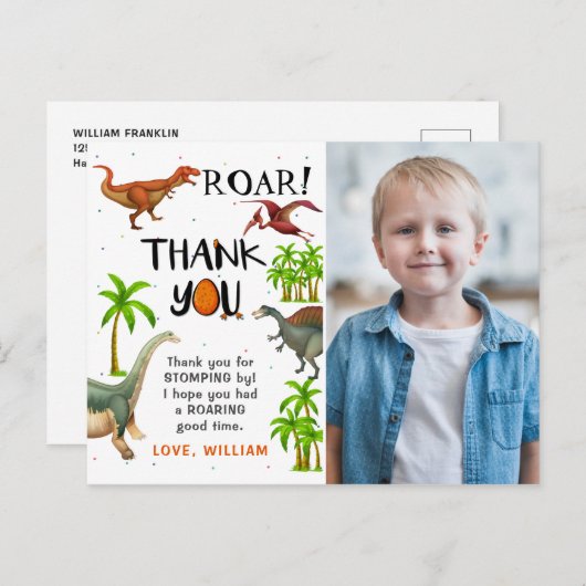 Brul Dinosaur Jungle Verjaardag Foto Bedankt Briefkaart (Voorkant / Achterkant)