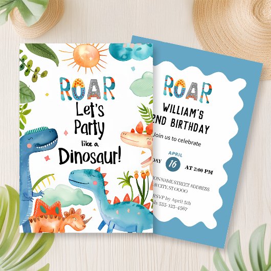 BRUL! Dinosaur Verjaardagsfeestje Kaart
