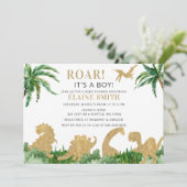 Brul Dinosaurus Geslacht Neutrale Baby Shower Kaart (Staand voorkant)