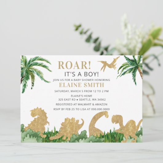 Brul Dinosaurus Geslacht Neutrale Baby Shower Kaart (Staand voorkant)
