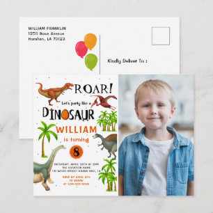 Brul Dinosaurus Jungle Verjaardag Foto Uitnodiging