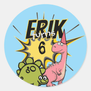 Brul-dinosaurus verjaardagsfeestje cartoon dinosau ronde sticker