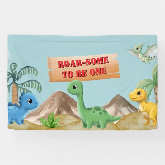 Brul-Geweldig Feest, Dino 1e Verjaardag Spandoek (Horizontaal)