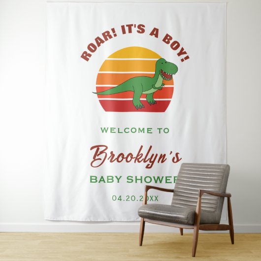 Brul Het Is Een Jongen Schattige Dinosaur Baby Sho Wandkleed (In situ)