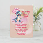 Brul Het Is Een Meisje T-Rex Baby Dinosaurus Roze Kaart (Staand voorkant)