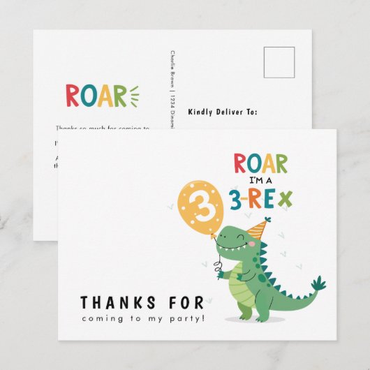 Brul Ik ben een 3-Rex Kinderen Derde Verjaardag Be Briefkaart (Voorkant / Achterkant)