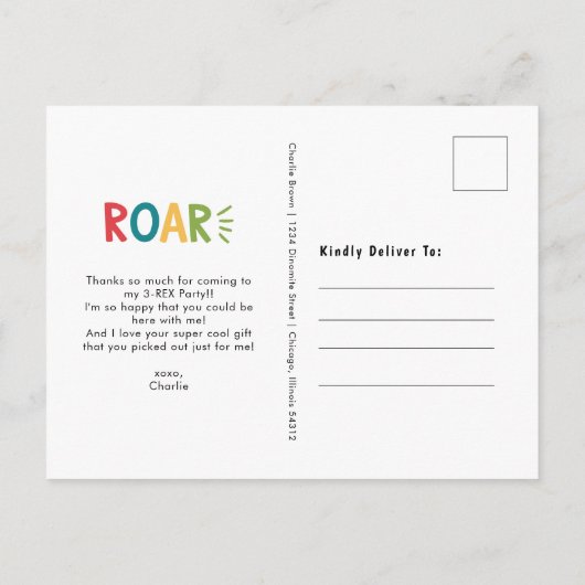 Brul Ik ben een 3-Rex Kinderen Derde Verjaardag Be Briefkaart (Achterkant)