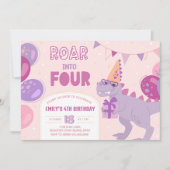Brul naar 4 uitnodigingen. Dinosaur Girl 4e Kaart (Voorkant)