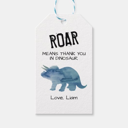 Brullen betekent dank je in dinosaurus cadeaulabel (Voorkant)