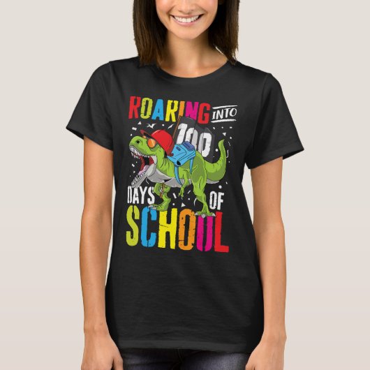 brullen in 100 dagen van school plezier t rex dino t-shirt (Voorkant)