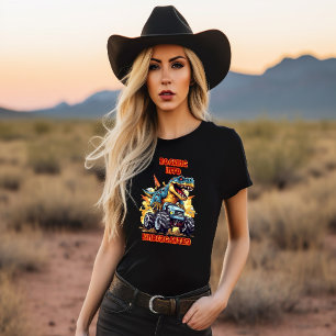 brullen in kleuterschool T Rex en Monster Truck T-shirt