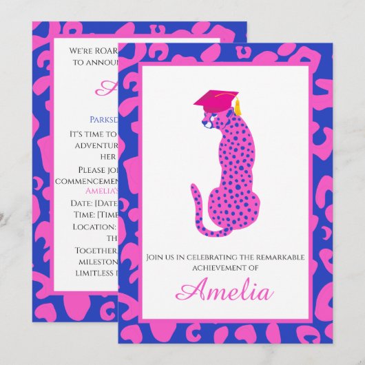 Brullen met trots! Afstuderen Roze Invitation Kaart (Voorkant / Achterkant)