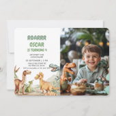 Brullend dinosaurus verjaardagsfeestje foto kaart (Voorkant)