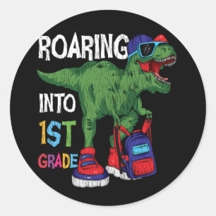 Brullend naar de 1e klas Dinosaurus Terug naar sch Ronde Sticker