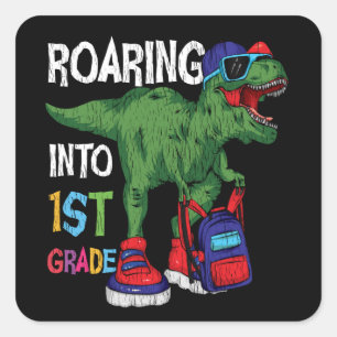 Brullend naar de 1e klas Dinosaurus Terug naar sch Vierkante Sticker