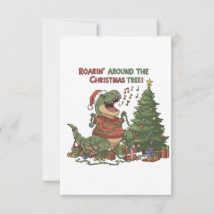 Brullend Rond De Kerstboom Grappige T-Rex Bedankkaart