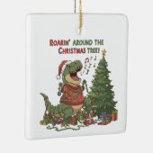 Brullend Rond De Kerstboom Grappige T-Rex Keramisch Ornament (Rechts)