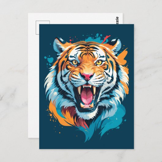 brullend tijgergezicht briefkaart (Voorkant / Achterkant)